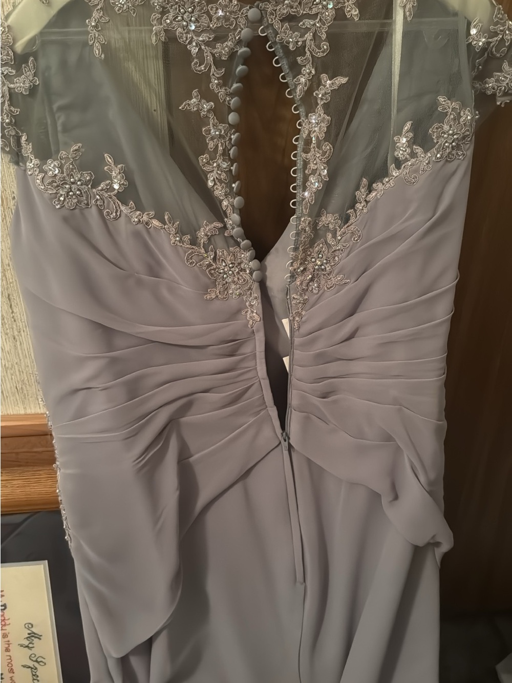 Elegant gray Gown with Beaded Illusion Back